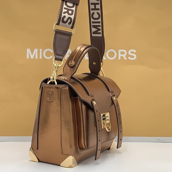 MICHAEL KORS 
Manhattan Medium Top Hand  School Patent Satchel MOCHA COLOR - Picture 7 of 16
